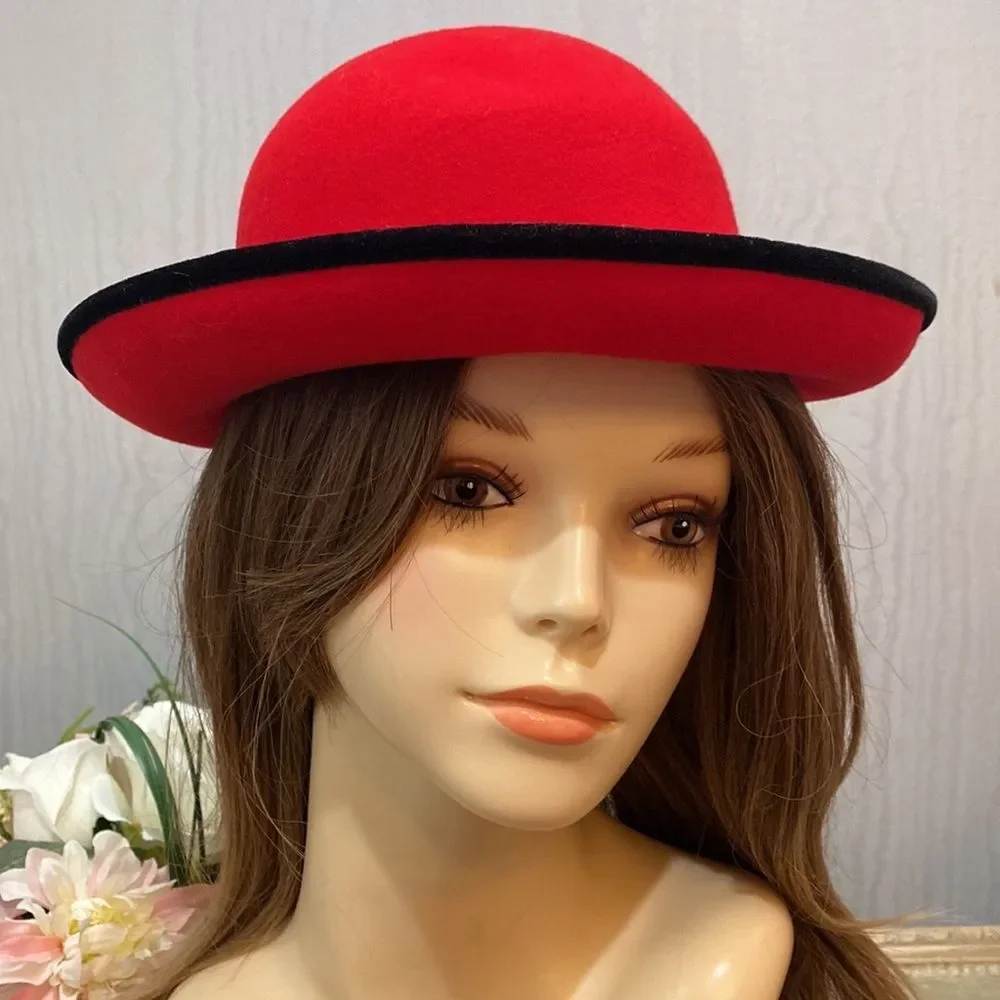 Vintage Street Smart by Betmar 100% Wool Red with Black Rim Christmas Valentines - Picture 2 of 14